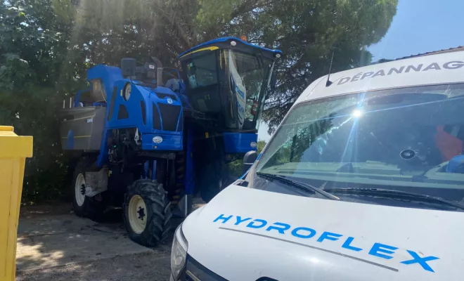 Réparation vendangeuse sur site à Puissalicon , Montpellier, HYDROFLEX